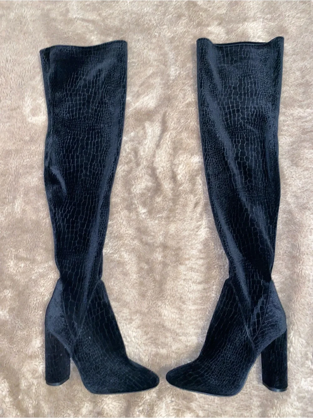 Aldo Black Velvet Over-the-Knee Block Heel Boots